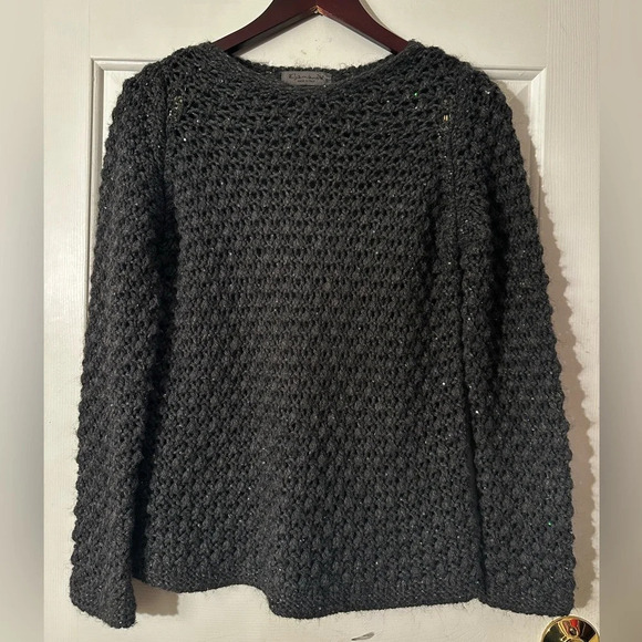 ELSAMANDA Anthropologie ITALIAN Gray Popcorn Knit WOOL ALPACA SM Sparkle Sequin - Picture 1 of 11